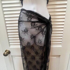 AKIRA Sheer Black Lace Maxi Skirt NWT Size L Floral Mesh